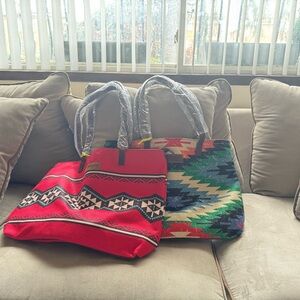 Two Wrangler Tote Purse Bag Aztec Canvas Shoulder Bags
